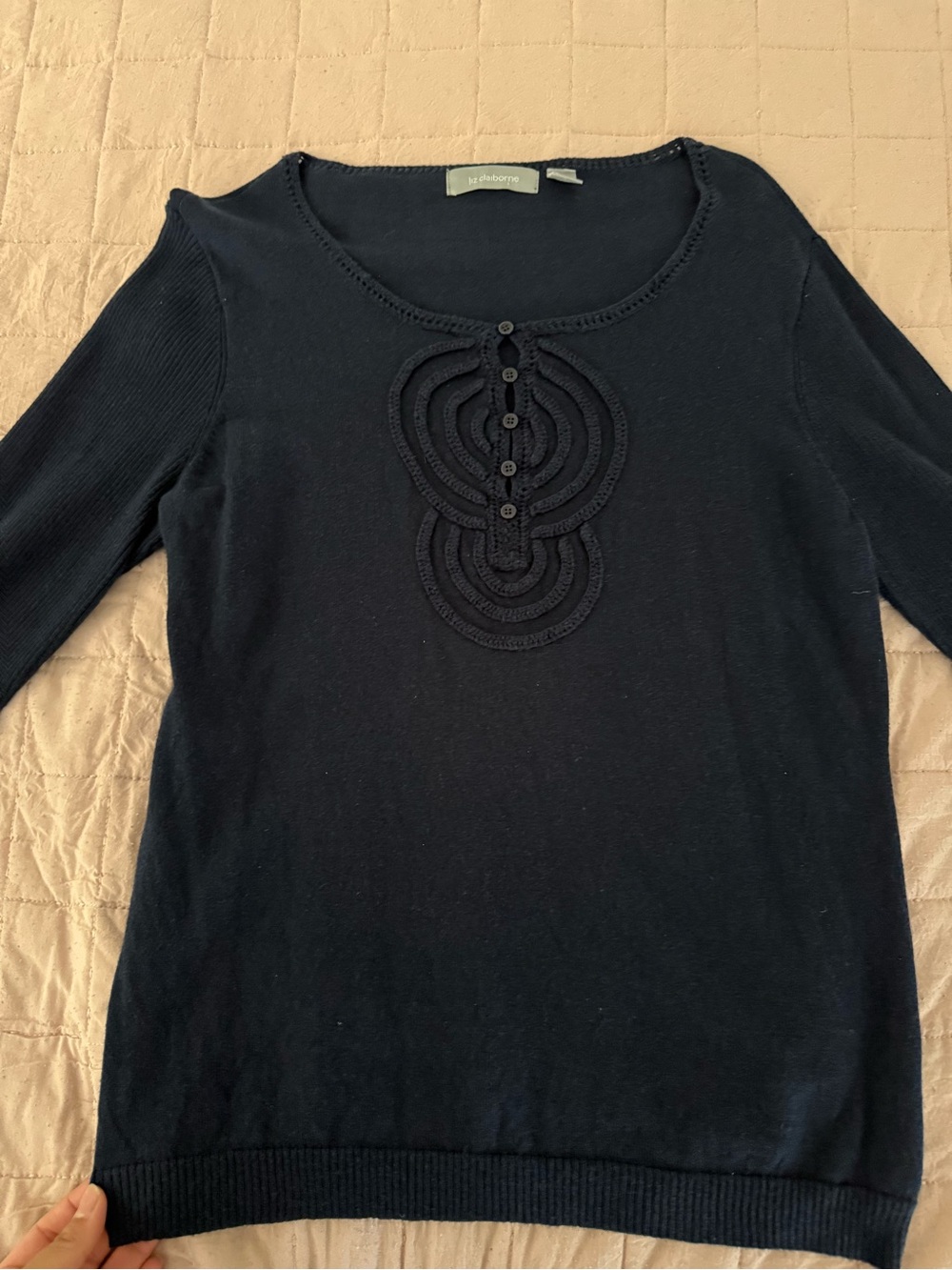 Liz Claiborne Black Scoop Neck Embellished Knit Top